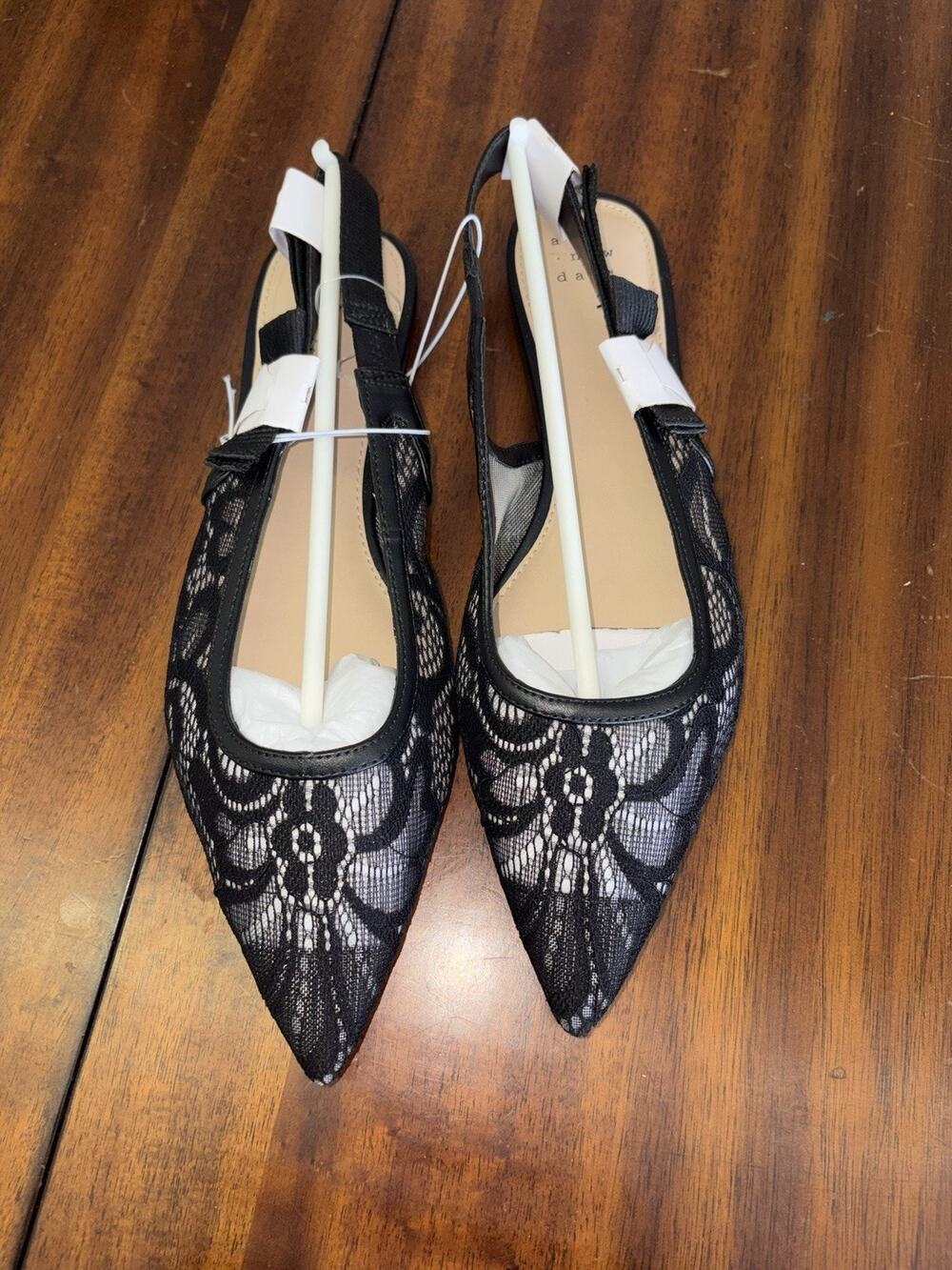 A New Day London Women’s Flats Size 7.5 Black Lace Pointed Toe Slingback NWT